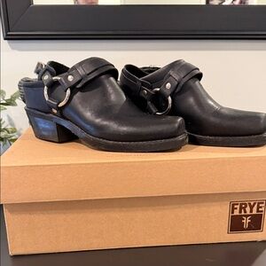 Frye Black Leather Harness Mule
